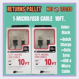 🥳1-CABLE MICRO USB-BLACK 10ft./PALLET RETURN-NOT 🚫 TESTED